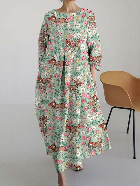 Robe ample à col ras du cou et manches longues pour femme, haut de gamme, imprimée, m301049