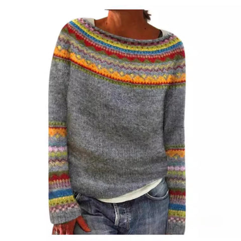 New sweater crew neck color matching loose fashion pullover knitted sweater m300454