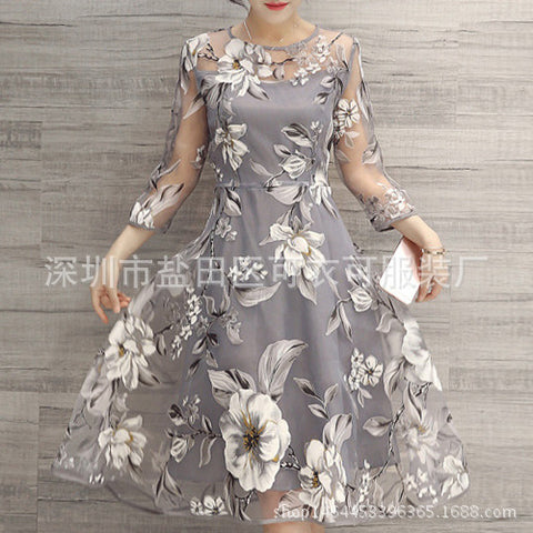 Eugen yarn seven-quarter sleeve crew neck fashion medium and long women's big swing skirt FF303506
