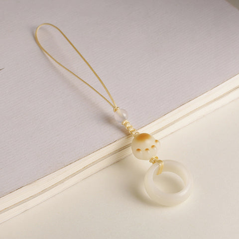 White jade Bodhi root running ring mobile phone chain hand-woven cute Dongling jade keychain pendant m3331261