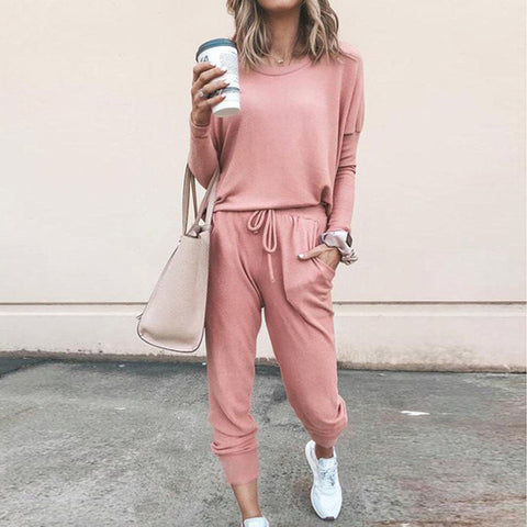 Crew neck solid color T-shirt bottoming shirt casual trousers fashion suit m301067