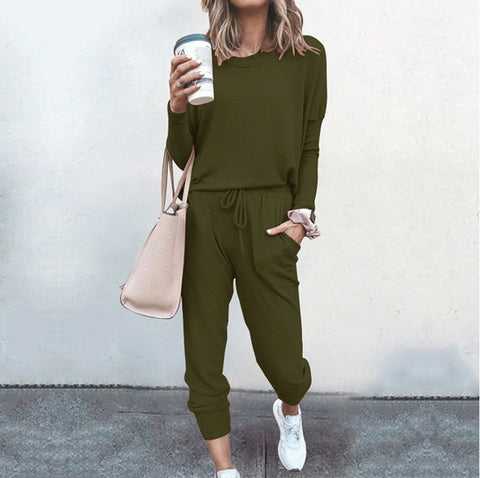 Crew neck solid color T-shirt bottoming shirt casual trousers fashion suit m301067