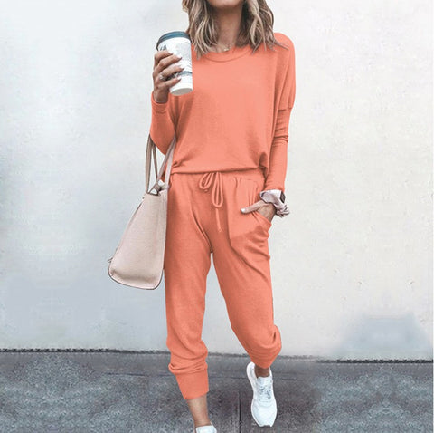 Crew neck solid color T-shirt bottoming shirt casual trousers fashion suit m301067