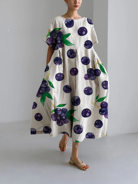 Women's loose crew neck fashion high-end short-sleeved printed dress m301052