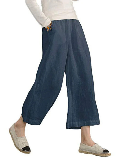 Solid color cotton and linen loose casual wide-leg nine-point pants women's m301570