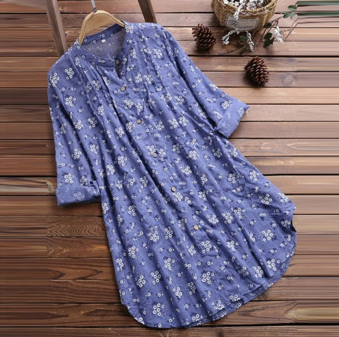Women's shirt V-neck pleated flower print long-sleeved casual top shirt m301874