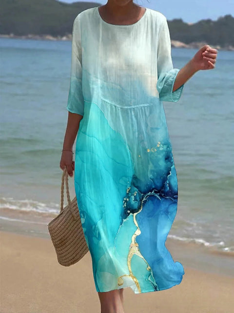 Loose Crew Neck Fashion Premium Long Sleeve Printed Dress m301045