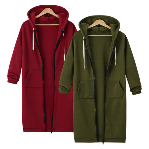 Hooded long-sleeved medium and long sweater fleece shirt long jacket m301588