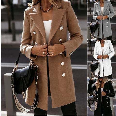 Autumn and winter long-sleeved suit collar double-breasted Nizi jacket coat women's m300540