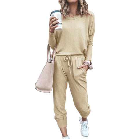 Crew neck solid color T-shirt bottoming shirt casual trousers fashion suit m301067