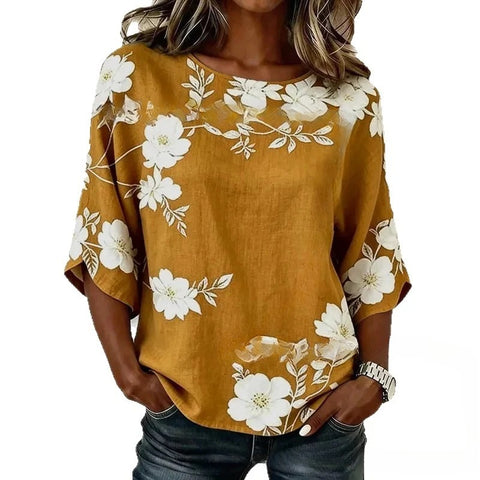 3D printed floral pattern loose versatile top m303041-2