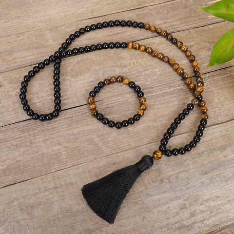 Necklace Set 108 Tiger's Eye Yoga Necklace Tassel Sweater Chain m3331304