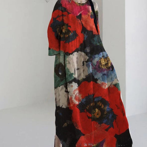 Loose crew neck fashion high-end long-sleeved printed dress m301054