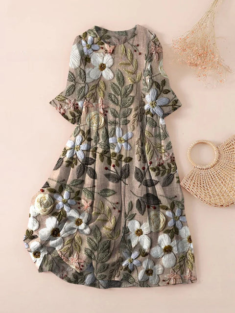 Robe ample à col ras du cou et manches longues pour femme, haut de gamme, imprimée, m301049