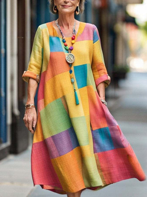 Loose crew neck fashion high-end long-sleeved printed dress m301054