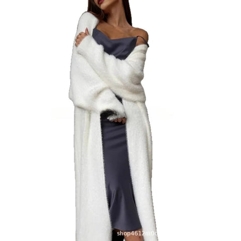 Imitation mink white knitted sweater cardigan coat women's autumn and winter loose plush fluffy long cardigan m301599