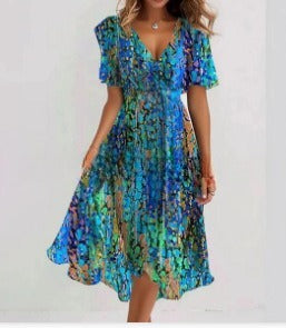 Casual comfortable V-neck floral new hot-selling printed dress m301703