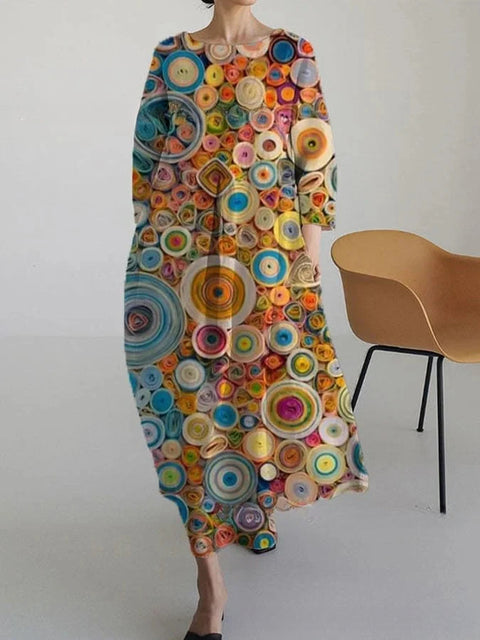 Robe ample à col ras du cou et manches longues pour femme, haut de gamme, imprimée, m301049