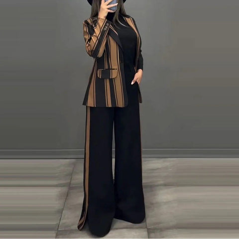 Women's fashion temperament elegant striped suit two-piece set m302313