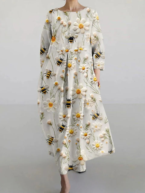 Robe ample à col ras du cou et manches longues pour femme, haut de gamme, imprimée, m301049