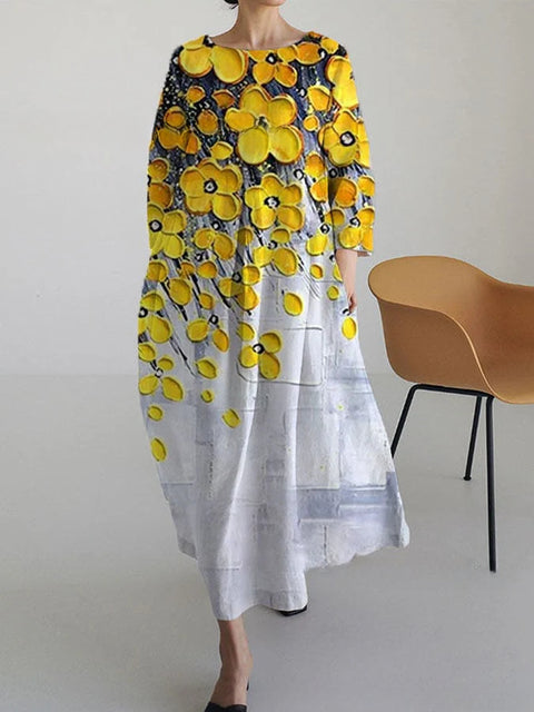 Robe ample à col ras du cou et manches longues pour femme, haut de gamme, imprimée, m301049