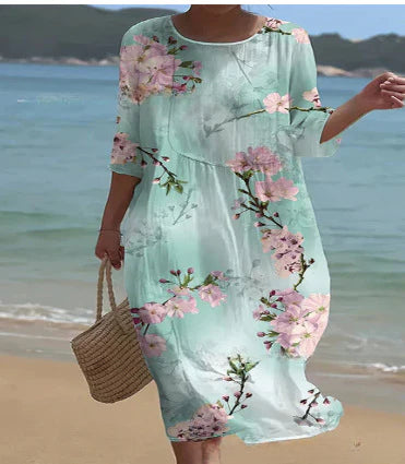 Loose Crew Neck Fashion Premium Long Sleeve Printed Dress m301045