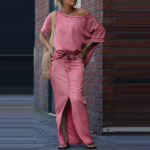 New women's fashion top split skirt two-piece skirt set m302303