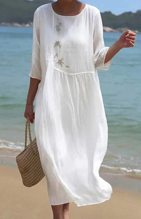 Loose crew neck fashion high-end long-sleeved printed dress m301053