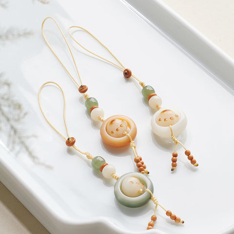 White jade Bodhi root running ring mobile phone chain hand-woven cute Dongling jade keychain pendant m3331261