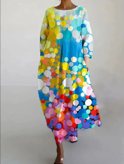 Lockeres Damenkleid mit Rundhalsausschnitt, modisches High-End-Langarm-Print m301049