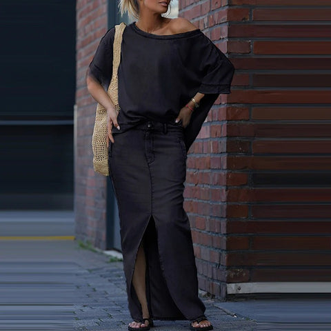 New women's fashion top split skirt two-piece skirt set m302303