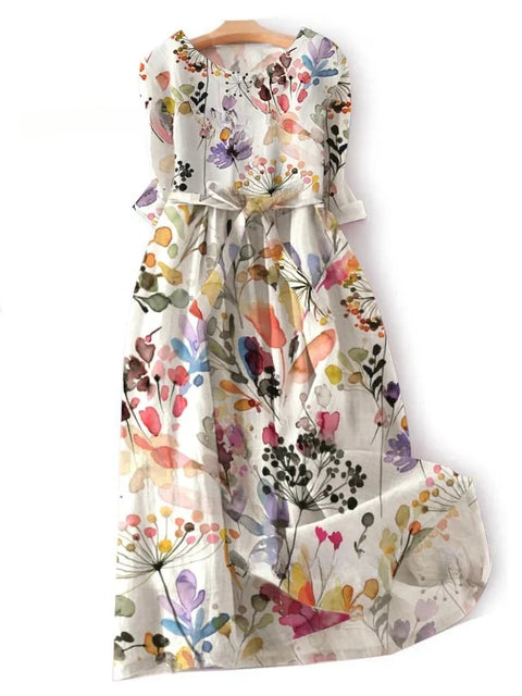 Robe ample à col ras du cou et manches longues pour femme, haut de gamme, imprimée, m301049