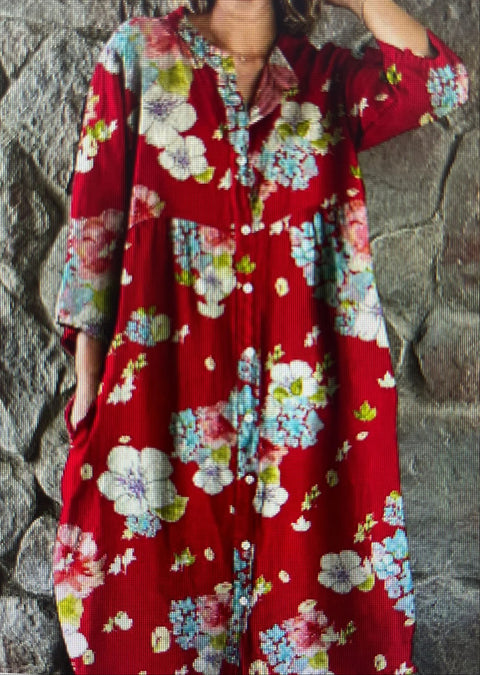 Women's Loose Crew Neck Fashion Premium Long Sleeve Printed Shirt Dress m301050