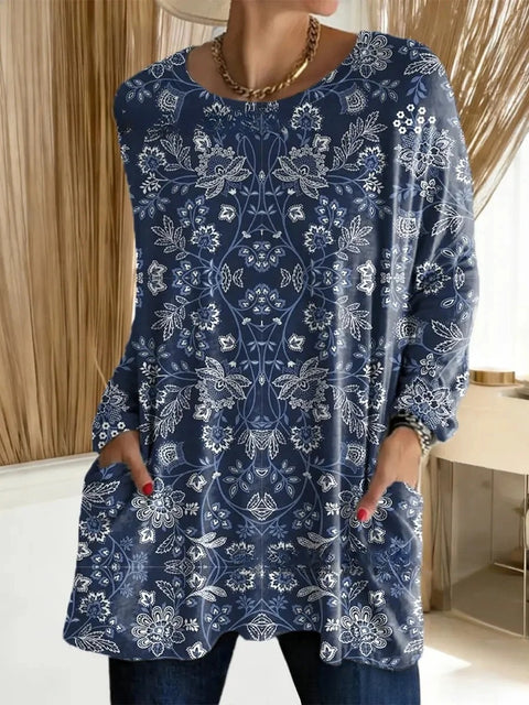 3D printed women's new medium and long pocket round neck pullover fashion T-shirt m303192