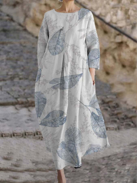 Lockeres Damenkleid mit Rundhalsausschnitt, modisches High-End-Langarm-Print m301049