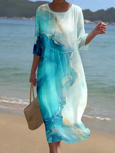 Loose Crew Neck Fashion Premium Long Sleeve Printed Dress m301045