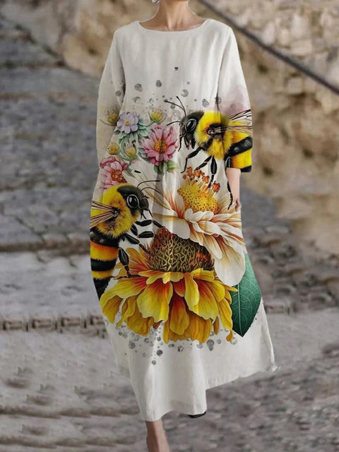 Lockeres Damenkleid mit Rundhalsausschnitt, modisches High-End-Langarm-Print m301049