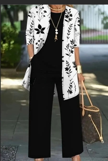 3D printed 3-piece cardigan + vest + trousers fashionable wear m302849