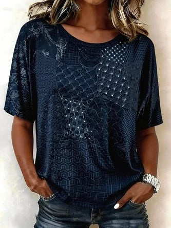 Loose T-shirt women's crew neck top m303073 -2