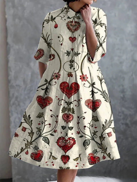 Elastic hemp short shirt dress floral Japanese vacation style pendulum skirt m303187