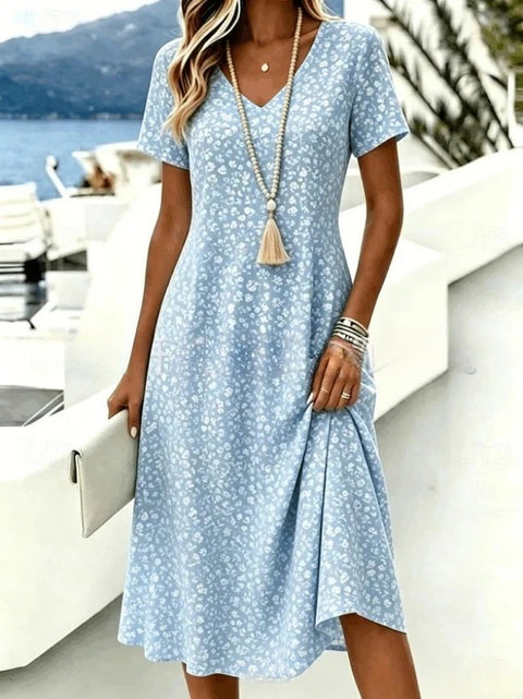 Printed women's v-neck short-sleeved temperament fashion dress m303046