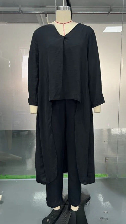 Women's summer pocket V-neck 2-piece set solid color loose women's clothing m302332