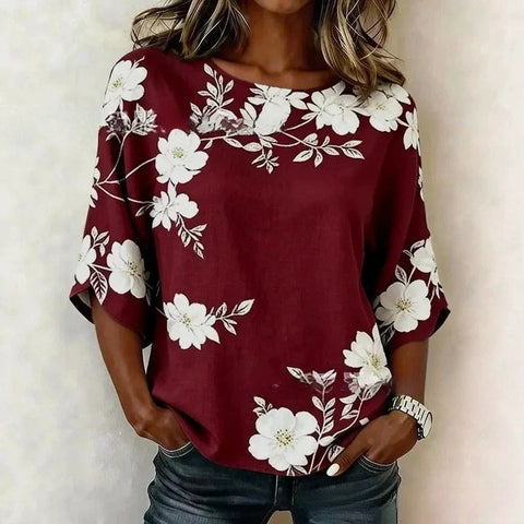 3D printed floral pattern loose versatile top m303041-2