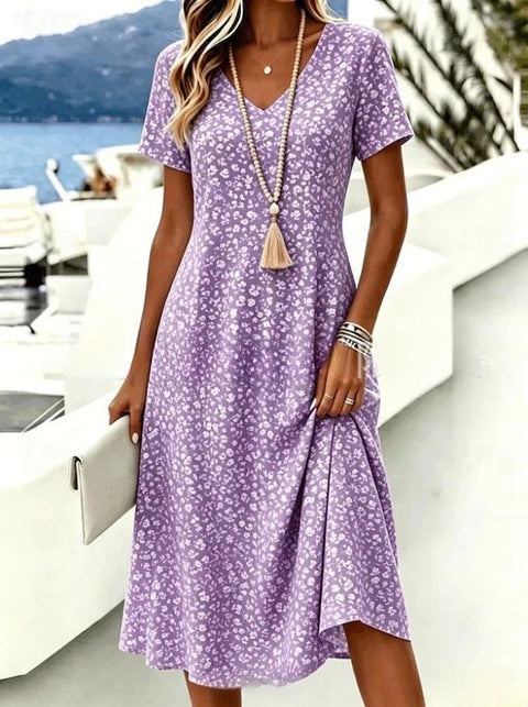 Printed women's v-neck short-sleeved temperament fashion dress m303046