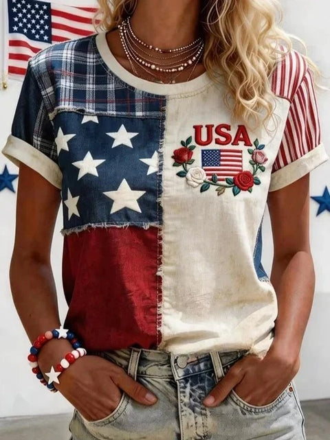 Loose T-shirt women's crew neck top m303073 -2