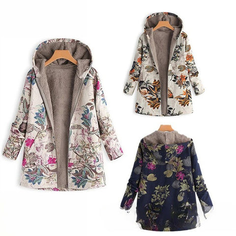 New women's clothing su leaf print hooded long-sleeved retro coat m301623