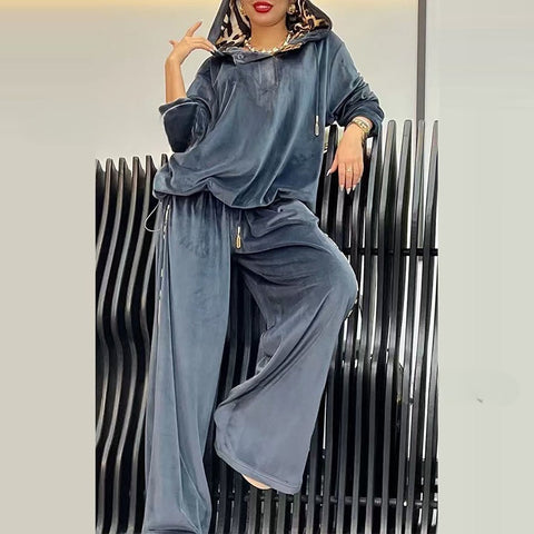 Women's fashion casual hooded top trousers two-piece set m302304