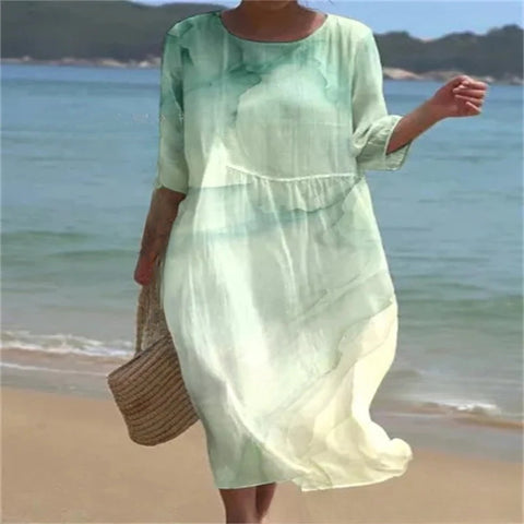 Loose Crew Neck Fashion Premium Long Sleeve Printed Dress m301045