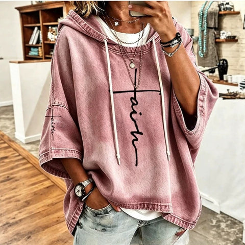 Autumn new women's print hooded long-sleeved drawstring sweater m303207