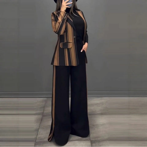 Women's fashion temperament elegant striped suit two-piece set m302313